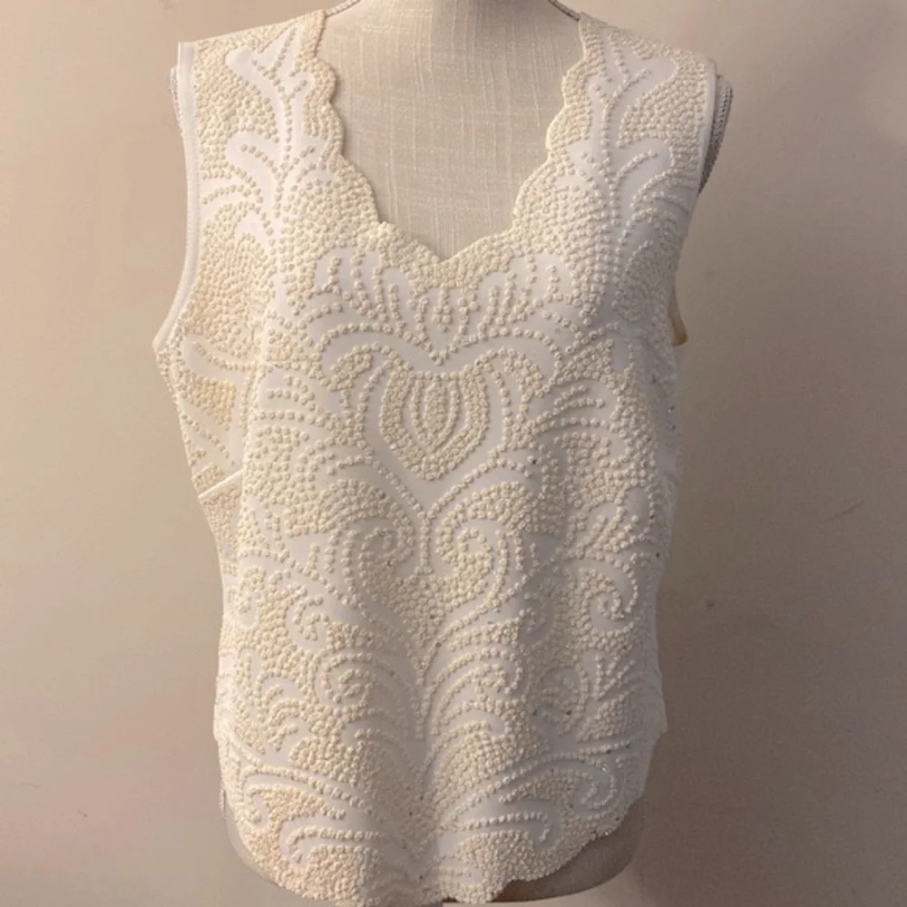 Dressbarn woman’s ivory formal sequined sleeveless high/low tank top V neck XL - Picture 1 of 10
